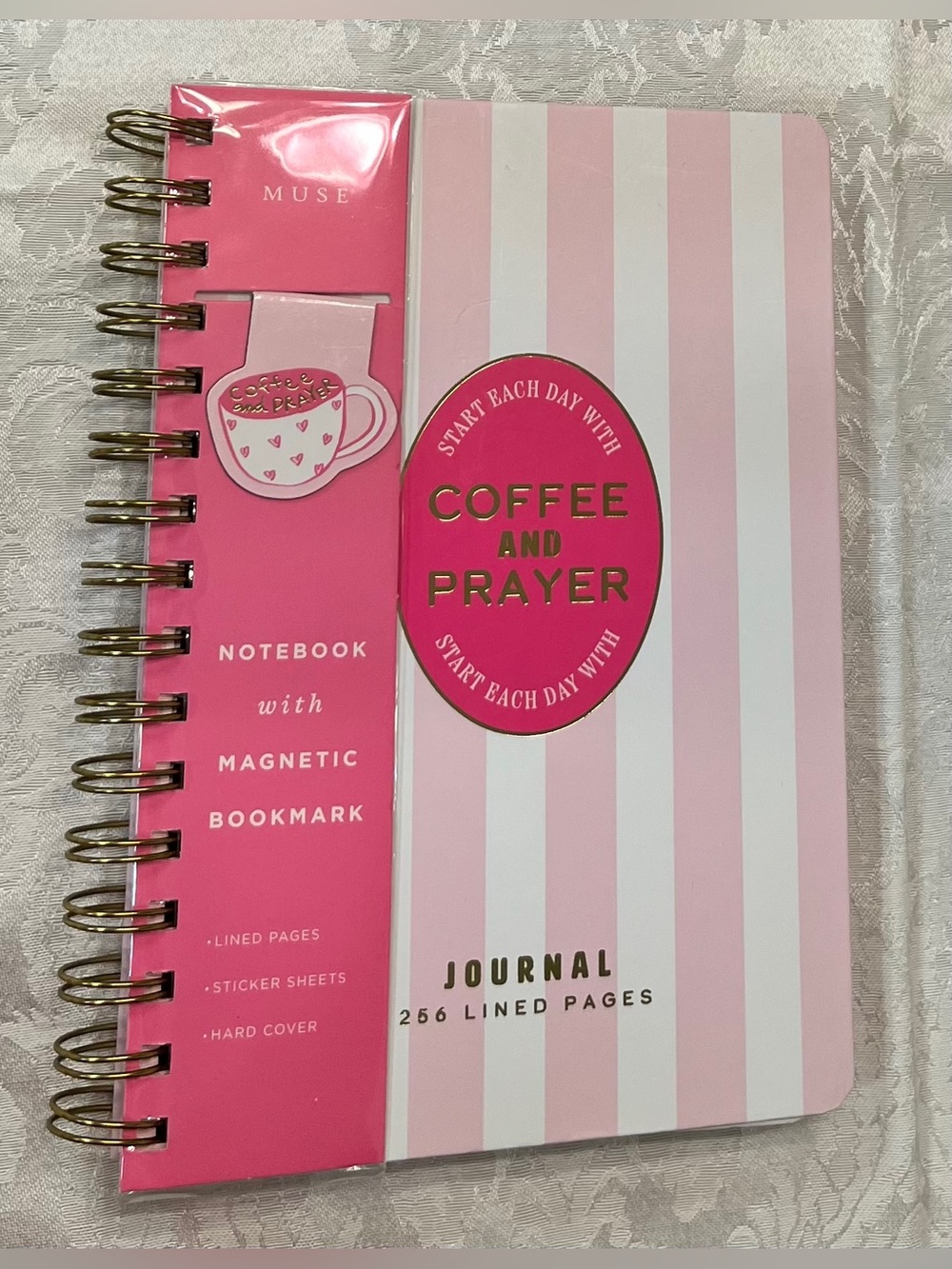 Journal - “Coffee and Prayer" Spiral Journal with Bookmark and Stickers